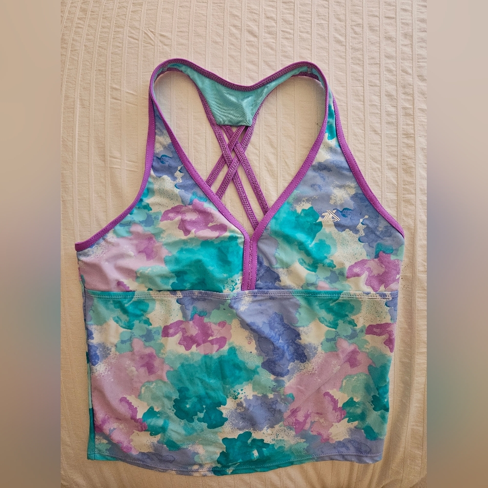 ZeroXposur Top (NeverWorn) girls size 18 1/2 Aqua, violet and white. Swimtop